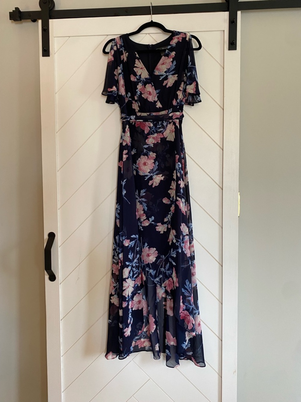 Jessica Howard Navy Floral High-Low Maxi Dress with Belted Waist